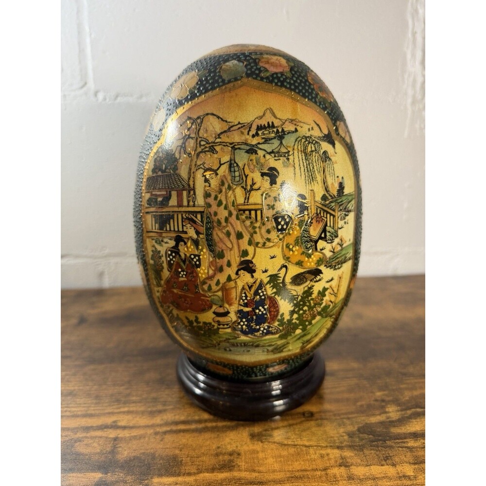 Vintage Japanese Satsuma Style Egg Vase Figurine Made In China Floral Geisha